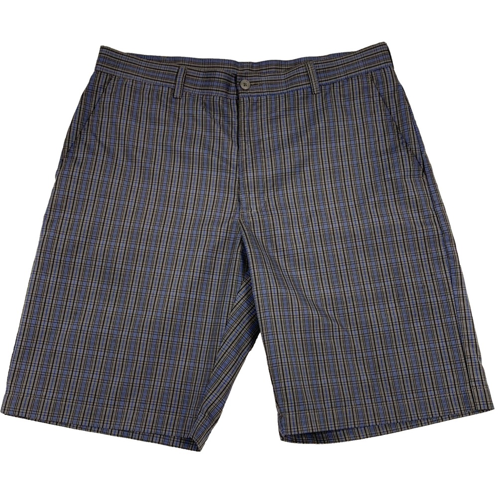 Ben Hogan Performance Golf Shorts Mens 34 Gray Blue Plaid Flat Front Athleisure